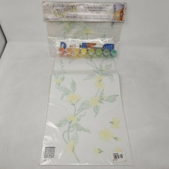 TATOUAGE DECORATIVE TRANSFER DESIGNS CAROLYN YOVAN YELLOW FLOWER PAINT 10" X 26" - Picture 1 of 6